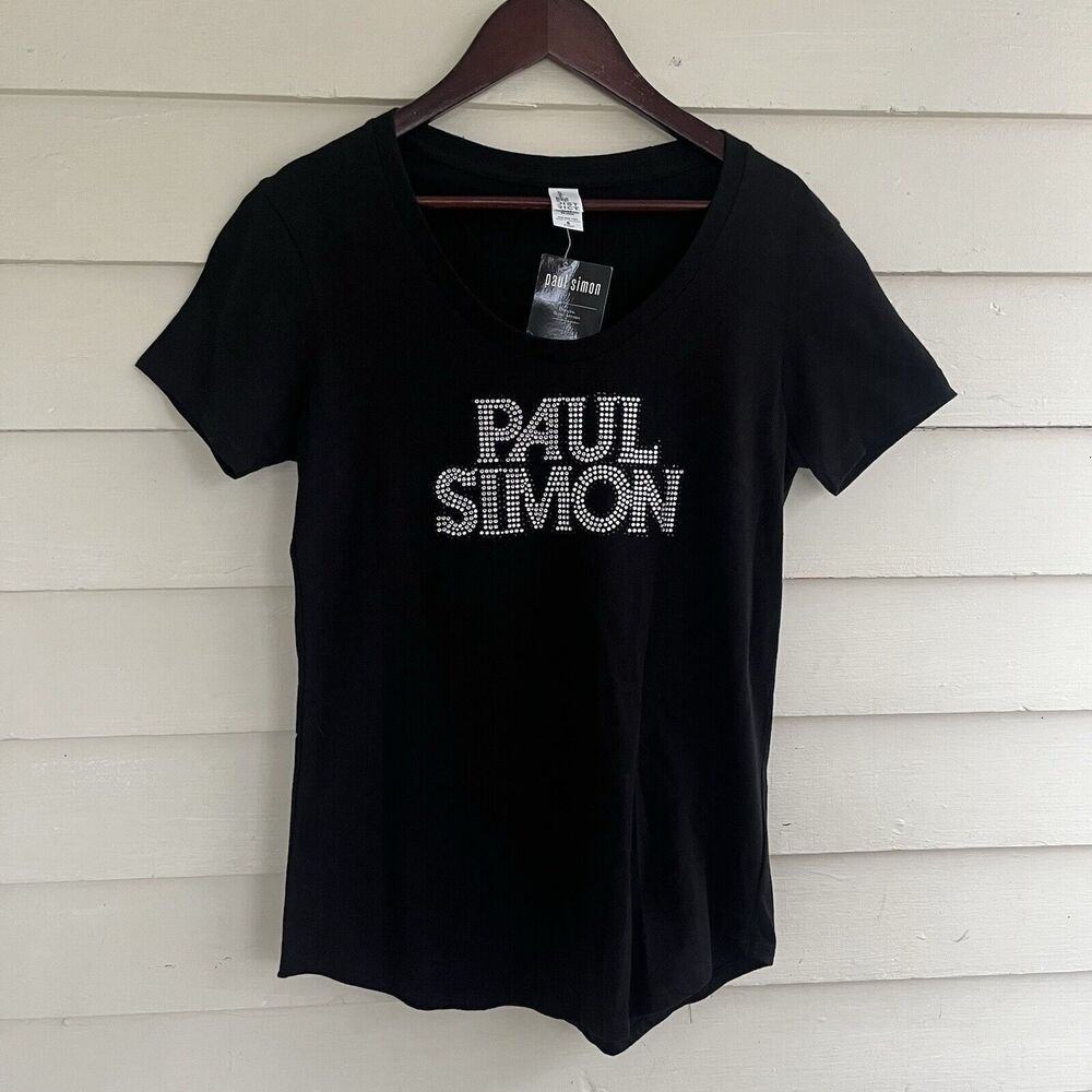 PAUL SIMON Official Bling Apparel Crewneck Cotton T Shirt, Black/silver- Size S
